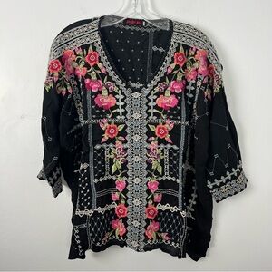 Johnny Was Floral Embroidered Top